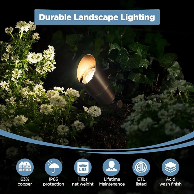 Solid Brass Outdoor Landscape Spotlights, 12V Heavy Duty Low Voltage LED Spot Light Waterproof for Garden and Yard Up Lighting, Bronze Accent Lighting Fixture Without MR16 Bulb, 6 Pack