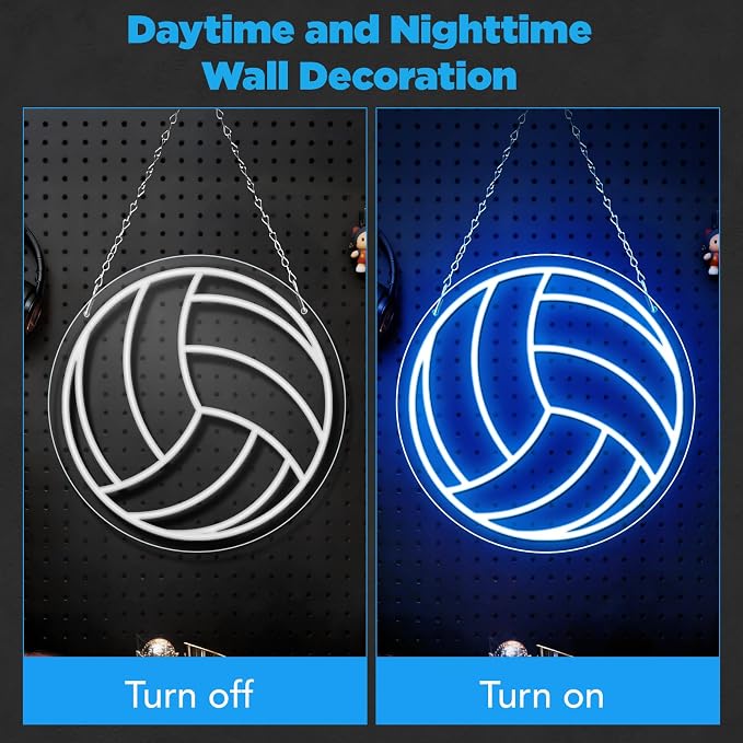 Volleyball Neon Sign, Dimmable LED Neon Volleyball Light, USB Powered Wall Decor for Bedroom, Game Room, Dorm Room, Volleyball Gifts for Teens, Players, Fans