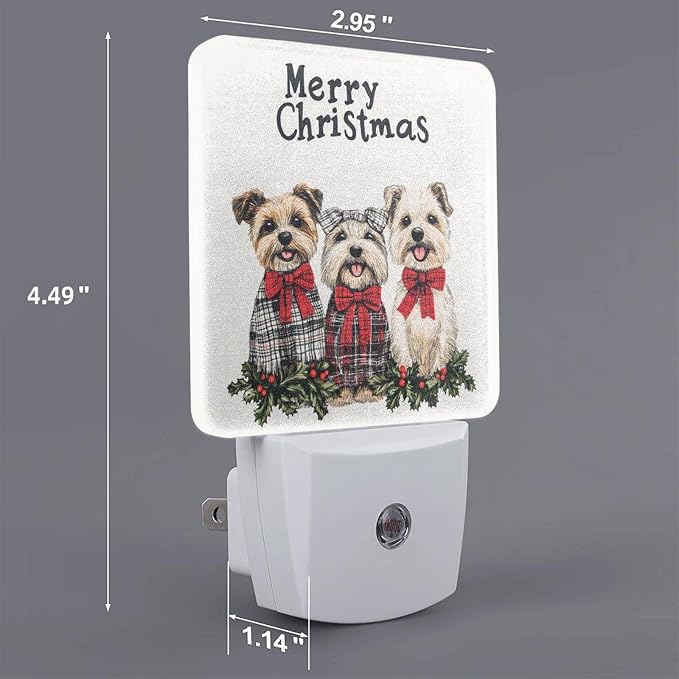Cute Christmas Dogs LED Plug-in Night Lamp 2 Piece Set, Auto Sensor Emergency Nightlights Set of 2 for Bedroom Bathroom Night Stairs