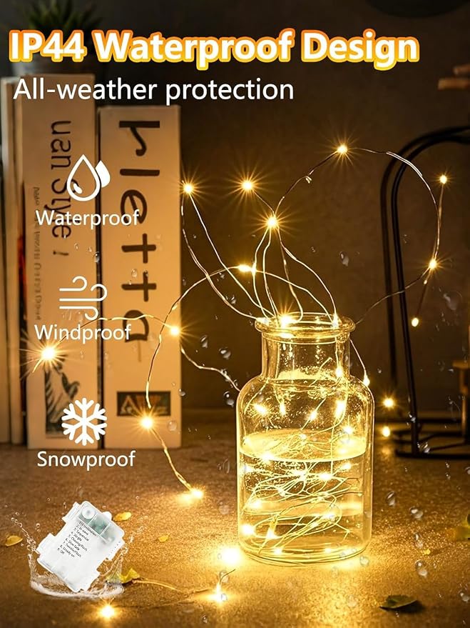 2 Pack Fairy Lights Battery Operated with Remote 33FT 50LED Warm White | Remote Control, 8 Modes, Timer, Adjustable brightness, Waterproof Lights for Indoor Outdoor Classroom Christmas Decor