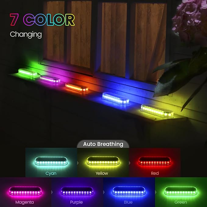 Honalia Solar Dock Driveway Lights Outdoor, RGB Color Changing Solar Powered Waterproof, Driveway Markers Concrete Step Lights for Deck Stairs Dock Runway 4 Pack