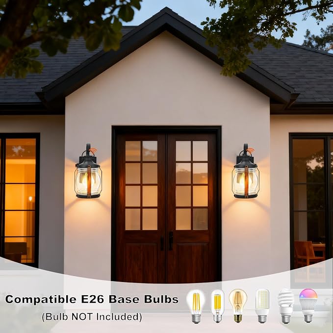 b&k Jasmine Dusk to Dawn Outdoor Wall Sconce Lights, Outdoor Porch Lights Wall Mount 2 Pack, Black Modern Farmhouse Outside Wall Lantern, Waterproof Exterior Garage Lights Fixture for House, E26