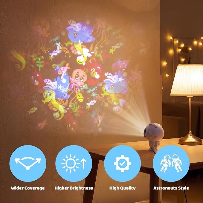Astronaut Projector, Underwater World Projector, Gifts for Boys and Girls, 16 Automatic Rotation Marine Animal Patterns, Room Decor, Space Toys, for Home, Party, Birthday