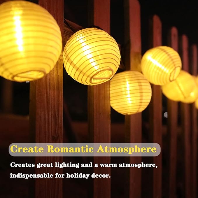 Vigdur Solar Lantern String Lights - Outdoor Paper Lantern Lights Waterproof, Outdoor Patio Light for Garden Party Camping Yard Decor, (6.6FT)