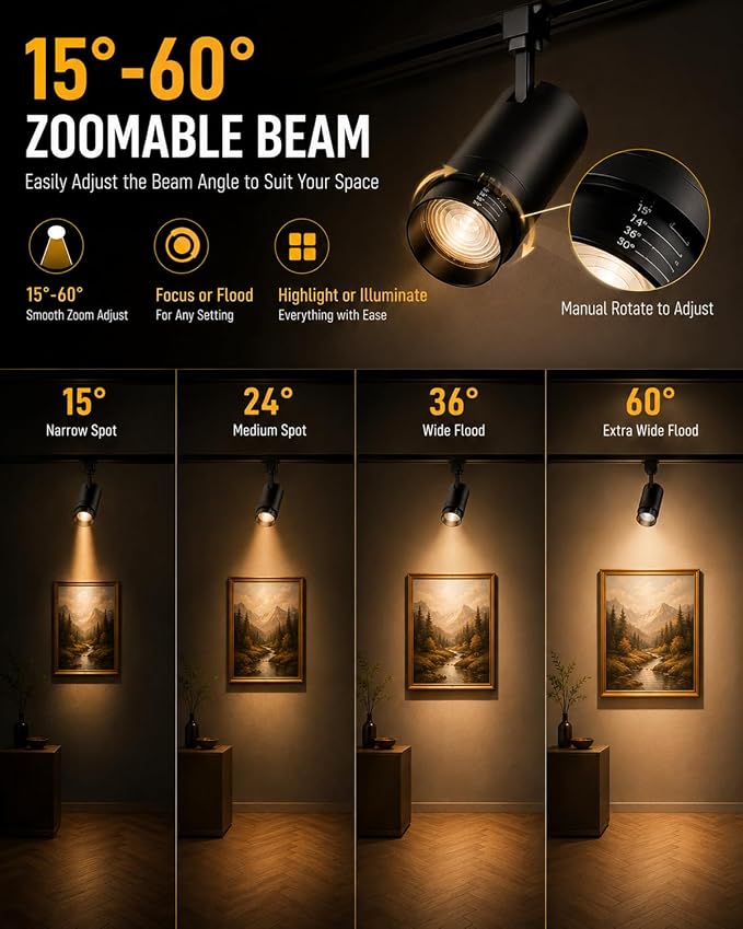 30W Zoomable LED Track Lighting Heads, Remote Control H Type Track Light Fixtures, 15°-60° Beam Angle, 2700K-6500K Stepless Dimming 3000LM CRI90+ Black Ceiling Spotlight, 6 Pack