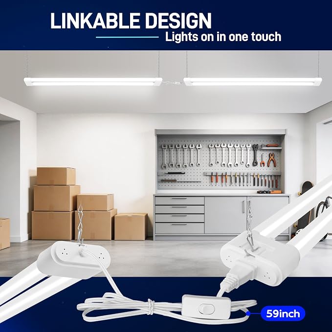 hykolity 4FT 60W LED Shop Light,6500LM[450W Equivalent] 5000K Daylight | Plug-in Utility Linkable Shop Lights for Garage Workshop Warehouse Basement, Ceiling Hanging or Surface,White,4 Pack