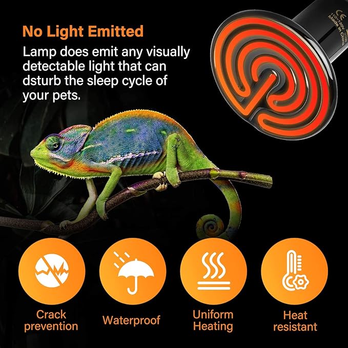 Simple Deluxe 25W Ceramic Heat Emitter Reptile Heat Lamp Bulb No Light Emitting Brooder Coop Heater for Amphibian Pet & Incubating Chicken, Black, 1-Pack