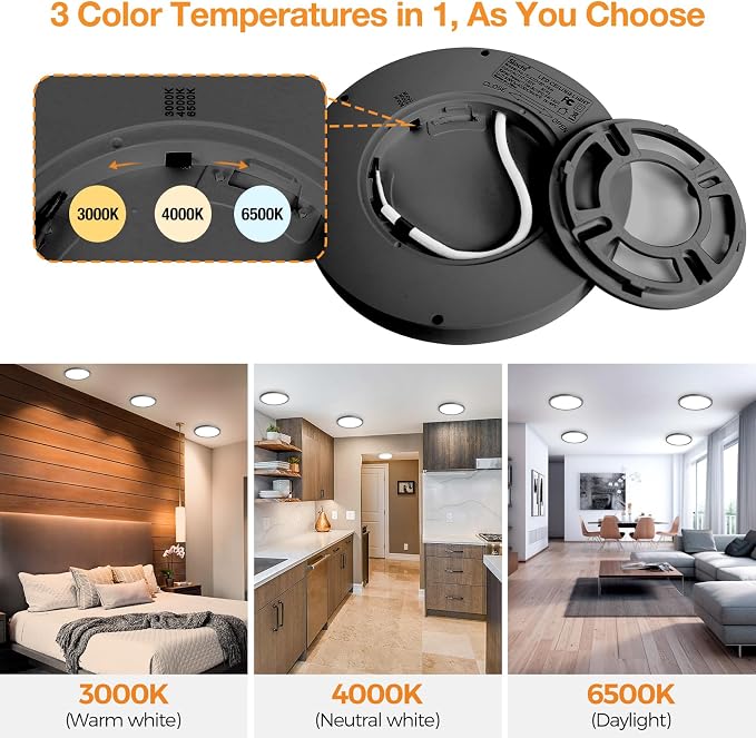 3 PackFlush Mount LED Ceiling Light Fixture Black, 12Inch & 3000K-4500K-6000K Ceiling Lamp 3200LM Ceiling Light for Bedroom, Bathroom, Kitchen, Living Room