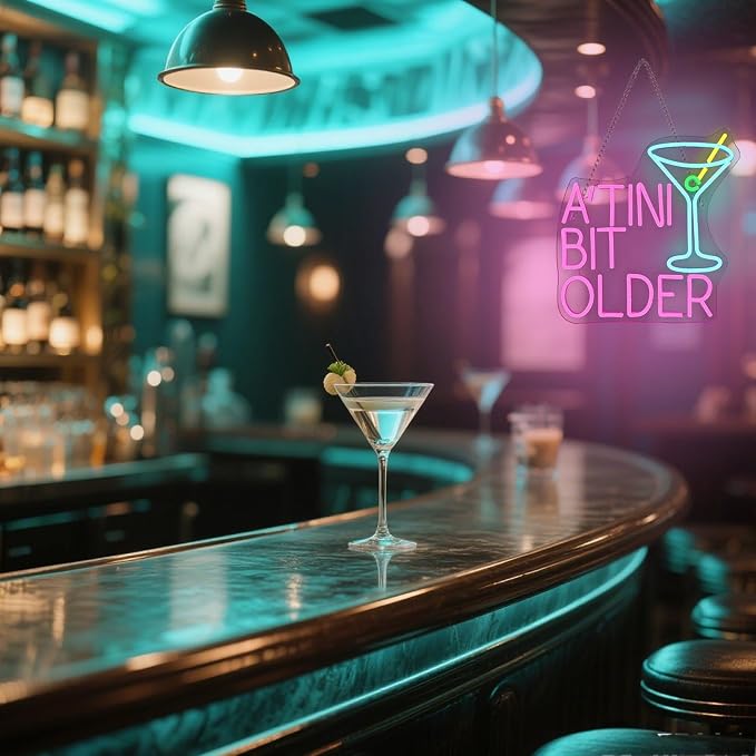 A’TINI BIT OLDER Neon Sign Dimmable Martini LED Light Wall Decor, A’TINI Light Up Sign for Pub, Man Cave, Home Bar, Funny Birthday Gift for Martini Lovers