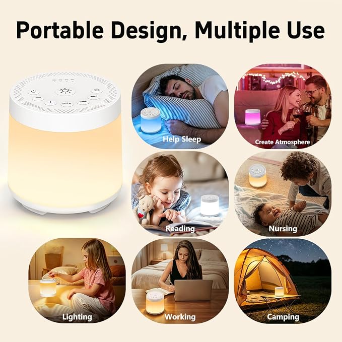 Rechargeable Nursery Night Light Sound White Noise Machine for Baby Kids Adults with Hushing Sounds 30 Sleeping Sounds 12 Colors Night Light 4 Timers Memory Function for Home Breastfeeding Camping