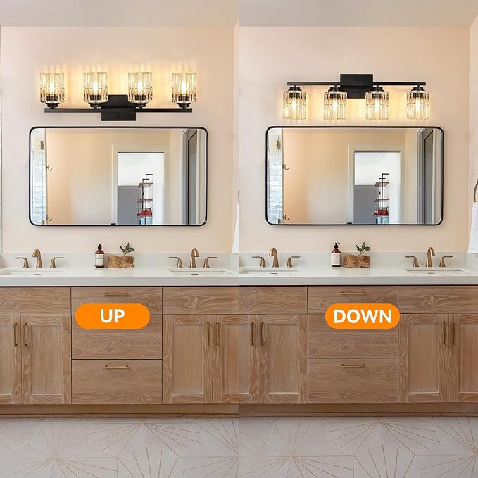 TALOYA Black 4-Light Bathroom Vanity Light with Fluted Cylinder Glass Shade | Modern Vanity Lighting Fixtures, Bathroom Lights Over Mirror, Wall Mount Mirror Light Fixtures for Bathroom Hallway Bedroom