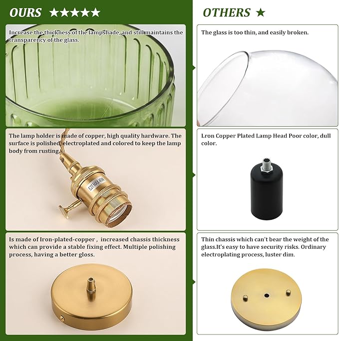 Battery Operated Pendant Light 5000mAh Rechargeable Chandelier with Remote Control Wireless Adjustable Hanging Green Striped Light for Kitchen Island Dining Room Hallway
