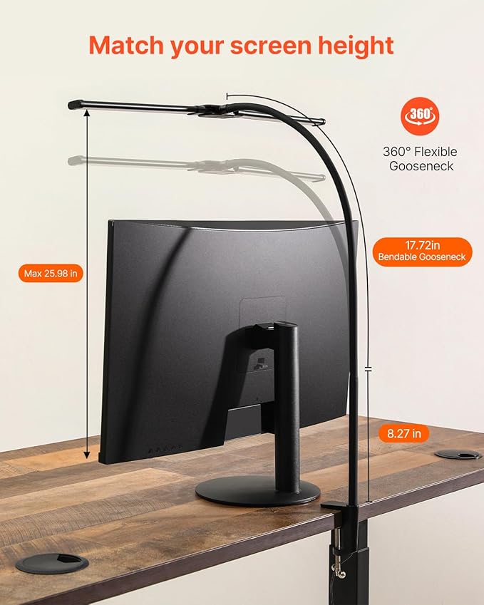 VEVOR LED Desk Lamp with Clamp, Double Head Architect Desk Lamp for Home Office, Eye-Caring Desk Light with 360° Adjustable Gooseneck, 50 Lighting Modes & Timer Function for Studying Working Drawing