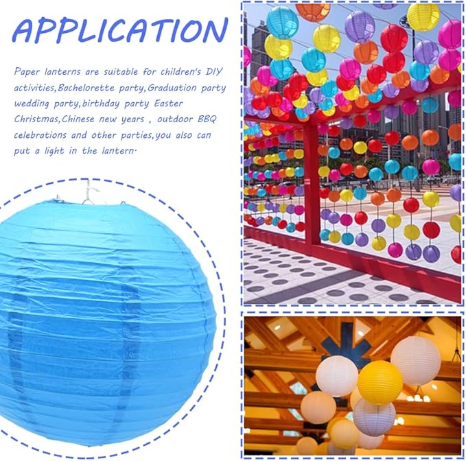 3pcs Paper Lanterns Decorative Round Chinese Paper Lanterns for Birthday Halloween Wedding Baby Bridal Shower Home Decor Party Decoration (12in/Sky Blue)