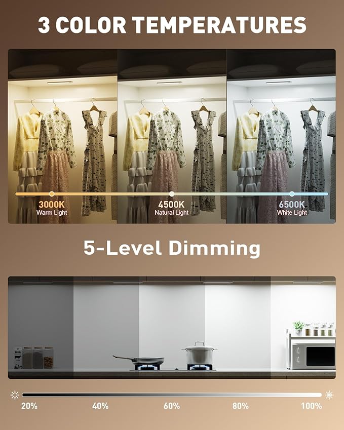 Under Cabinet Lights Wireless, 58-LED Rechargeable Motion Sensor Closet Lights with Remote Control, RGB Color Changing Under Counter Lights for Kitchen, Pantry, Bedroom, Stairs, 2 Pack