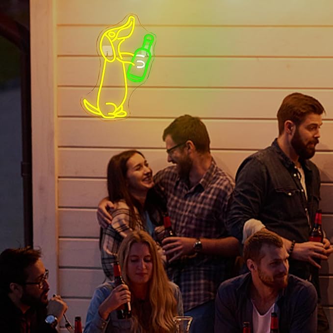 NOSUN Dog Beer Neon Sign Beer Neon Signs for Wall Decor Neon Bar Sign Animal Bar Light up Signs for Bedroom Men Cave Birthday Party Home Neon Sign Yellow Light Sign