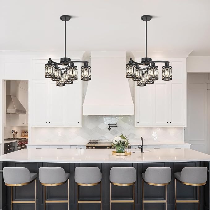 CNRATYE 6-Light Black Crystal Chandelier, Farmhouse Dining Room Chandelier | Elegant K9 Crystals & Durable Metal Frame. Height Adjustable (17.6"-59"). Dimmable. Ideal For Kitchen Islands Foyers Bedrooms