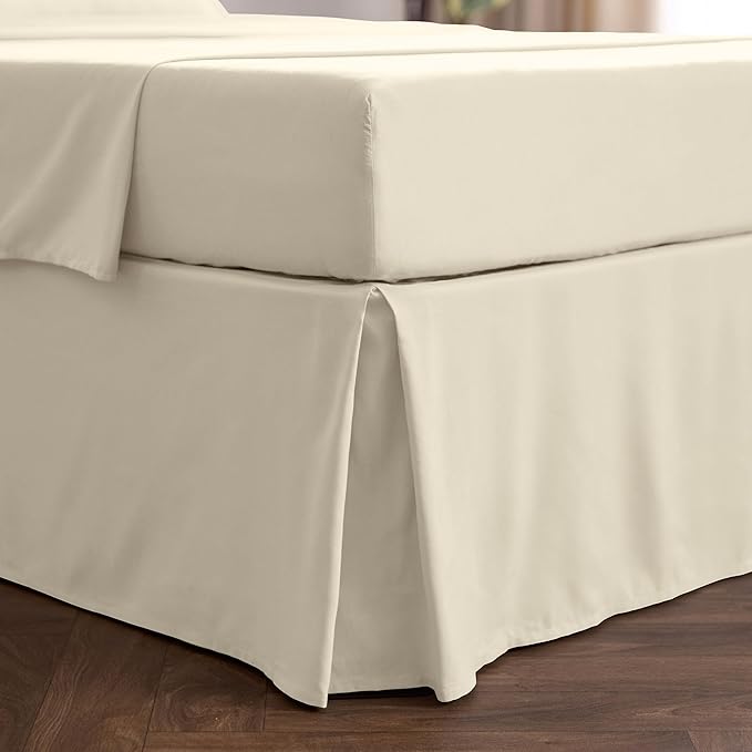Mellanni Bed Skirt Cal King Size - Tailored Drop Bed Skirting | 15-Inch Pleated Dust Ruffle - Hotel Luxury Bedding - Wrinkle, Fade, Stain Resistant - 1 Bedskirt (King, Golden Ivory)