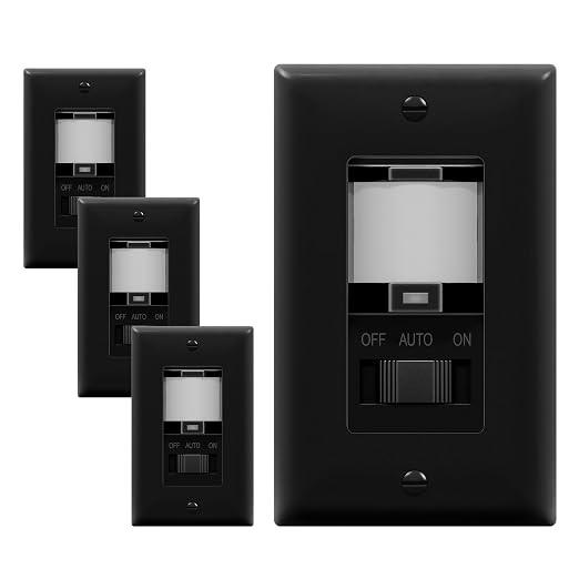 TOPGREENER in Wall PIR Motion Sensor Light Switch, Need Neutral Wire, 4Pack | Single Pole Occupancy Sensor Switch, On/Off Override, 4A, 500W, Motion-Activated Switch, Wall Plate Included,UL-listed, Black