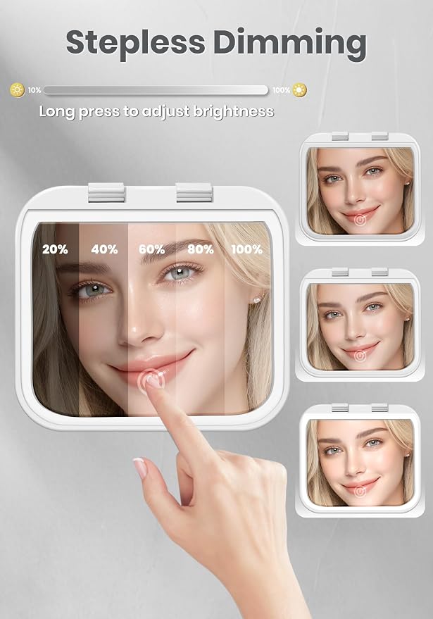 Magnifying Mirror with Light, Rechargeable 40X Compact Mirror with 3 Lighting Modes & Dimmable Brightness, Portable Travel Makeup Mirror with Light, Essentials for Travel, Pocket Purse White