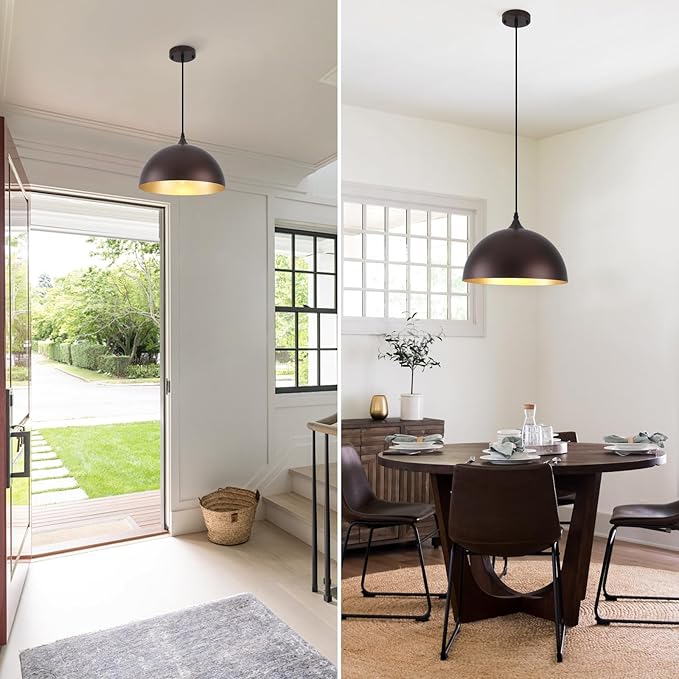 Farmhouse Pendant Light 2 Pack, Vintage Pendant Light Fixtures, 11.8 inches Dome Kitchen Pendant Lights, Industrial Pendant Lights for Kitchen Island Dining Room, Oil Rubbed Bronze Finish