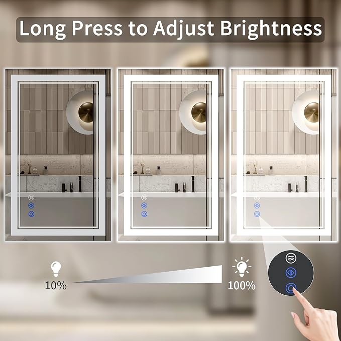 36"x36" LED Bathroom Mirror with Lights, Anti-Fog, Backlit + Front Lit, Dimmable, Led Vanity Mirror for Wall, 3 Colors, Memory Function, Shatter-Proof Tempered Glass