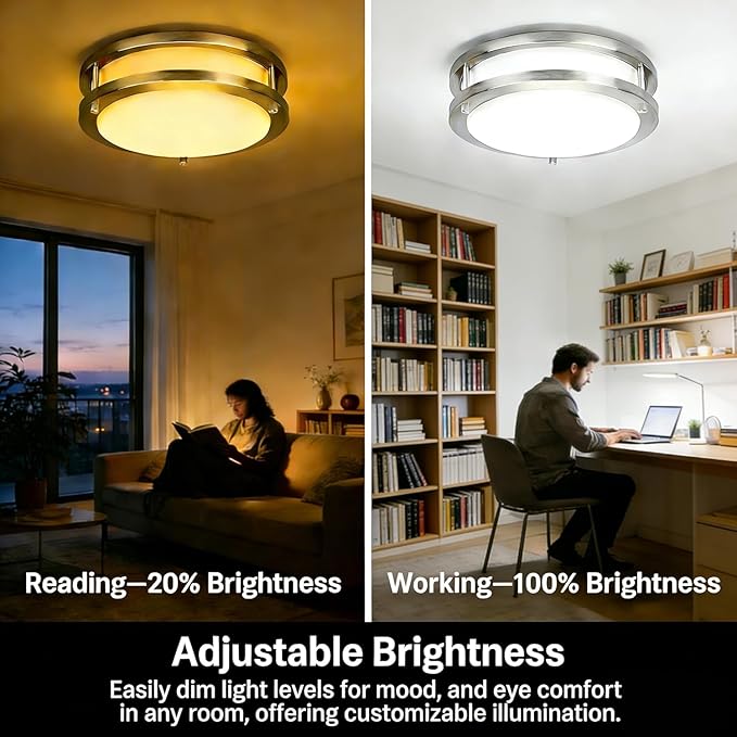 Drosbey 42W Dimmable LED Ceiling Light Fixture, Flush Mount Light Fixture for Kitchen, Bathroom, Bedroom, Garage, 4200 Lumens, 500W Equivalent, Daylight 5000K, Brushed Nickel