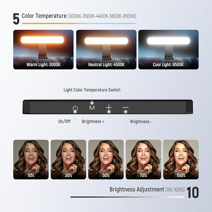 NEEWER Basics Monitor Light Bar, 6W Bi Color Dimmable LED Lamp with Stand/Remote/Touch Control for Home Office Desk Video Conference Lighting Computer Laptop Webcam Zoom Gaming Streaming Reading, L10