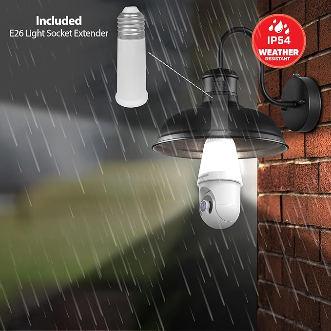 Energizer Smart 2K Light Bulb Security Camera, 1000 Lumens LED Light, 5G&2.4G Wi-Fi Outdoor Socket Camera, Pan Tilt Auto Tracking, (White, App Enabled Smart Detections)