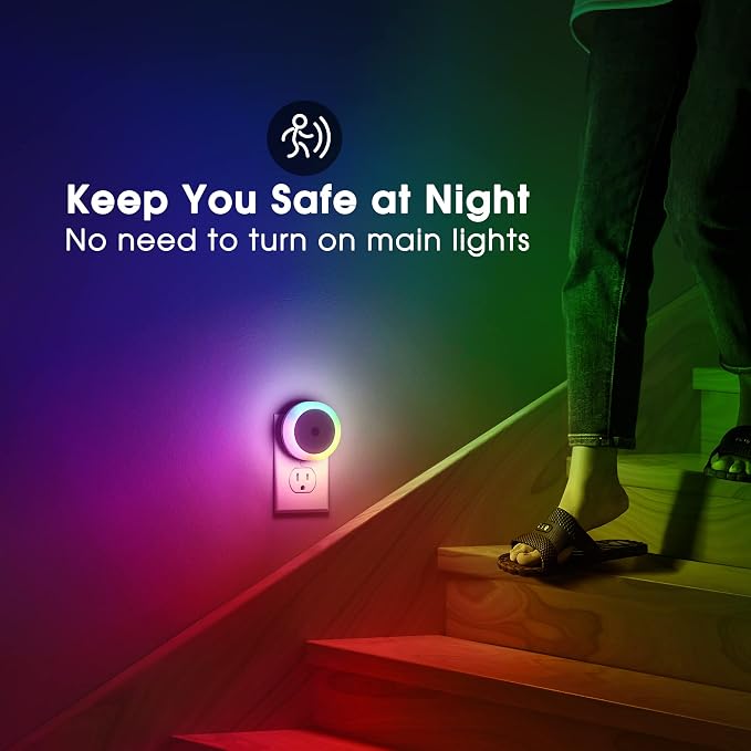 Night Light for Kids, Dynamic RGB Color Changing Night Lights | Nightlight with Light Sensors, Kids NightLights for Bedroom, Plug in Night Light for Boys, Girl NightLight, 4 Pack