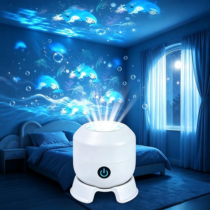 Dynamic Rotating Led Projector Light, 5d Holographic Night Light Projector,360° Ocean Wave Galaxy Night Light,USB Rechargeable, Adjustable Brightness,Plug & Play Dimmable for Bedroom & Home Theater