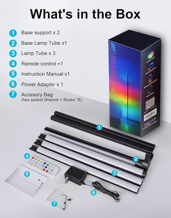 MOMSIV RGB Corner Floor Lamp, LED Corner Light with 16 Million Colors | 200+ Dynamic Effects, Modern Design, Music Sync, Control By Remote & APP, for Bedroom, Living Room, Office, Gaming Room