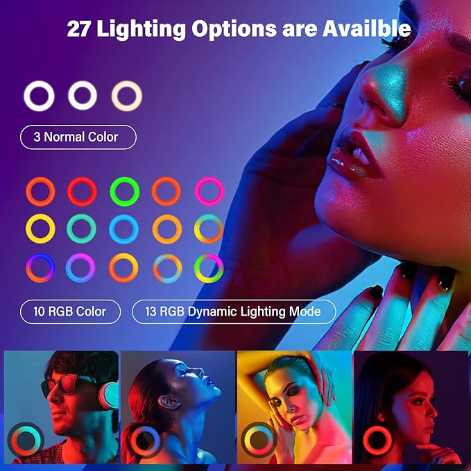 Yesker Ring Light with Tripod Stand and Phone Holder 18 Inch RGB Ringlight 25 RGB Modes Bi-Color Adjustable 2700–7000K LED Selfie Halo Light Kit for Live Stream Photography Zoom Makeup Youtobe Tiktok