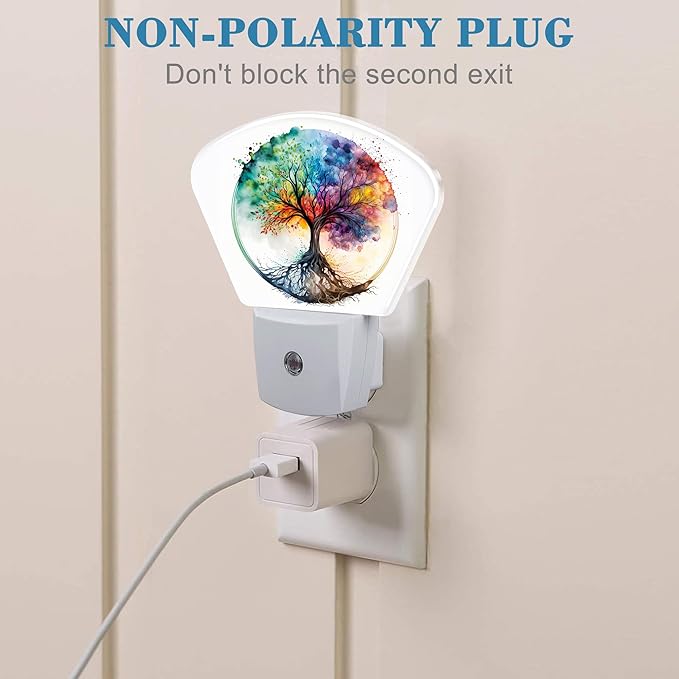 Watercolor Tree of Life Night Light, Colorful Tree Nightlight Plug into Wall with Dusk to Dawn Sensor for Kid Girls Boys Women Men Bedroom, Hallway, Kitchen, Bathroom, Stairs Decor