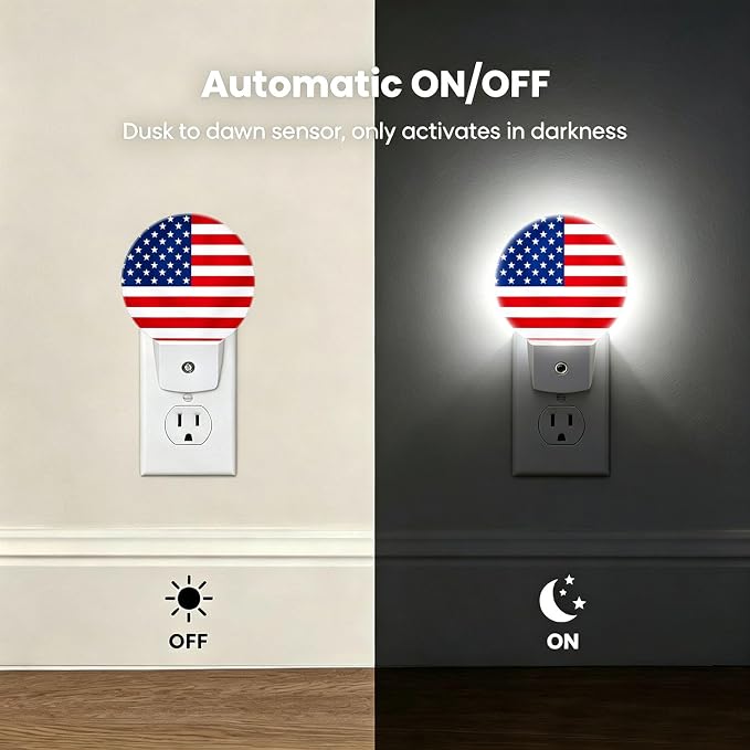 Decorative Night Lights Patriotic Plug-in Nightlight Auto Light Sensors | American Night Lights Plug into Wall LED Lamp Dusk-to-Dawn Auto Sensor for Bedroom Kitchen Toilet Hallway, Energy Saving