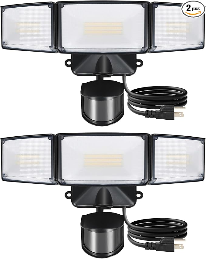 LUTEC 2 Pack 50W Motion Sensor Outdoor Lights, 5500 LM Plug in Flood Light Outdoor, Dusk to Dawn, IP65 Waterproof Security Lighting, 5000K Daylight, Adjustable Wall-Mounted for Garage, Yard, Porch