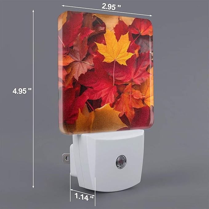 Fall Maple Leaves Night Light Set of 2, Auto Sensor LED Dusk-to-Dawn Nightlights, Plug-in Sensor Lamp for Bedroom Bathroom Kitchen Hallway Stairs Decorative
