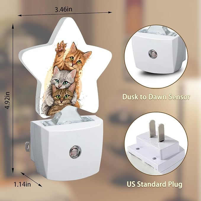 Cute Cat Night Light Plug-in Dusk to Dawn Smart Sensor White Led Nightlight for Bedroom Bathroom Kitchen Hallway Stairs Energy Efficient Decor Desk Lamp