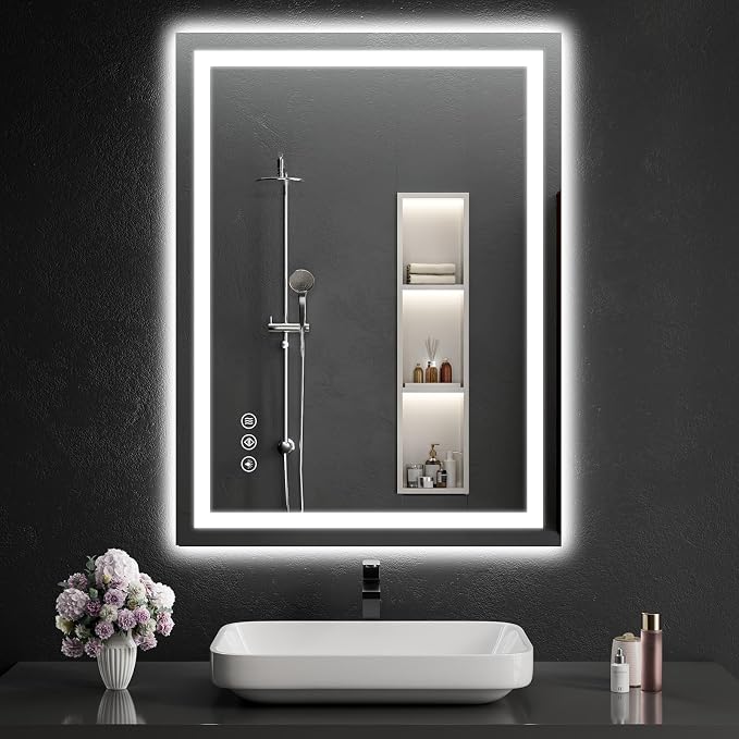 30"x38" Lighted LED Bathroom Mirror with Lights,Dimmable，Anti-Fog,Led Bathroom Vanity Mirror for Wall,Backlit + Front Lit,3 Colors,Memory Function,Shatter-Proof,Tempered Glass,Lighted Mirror