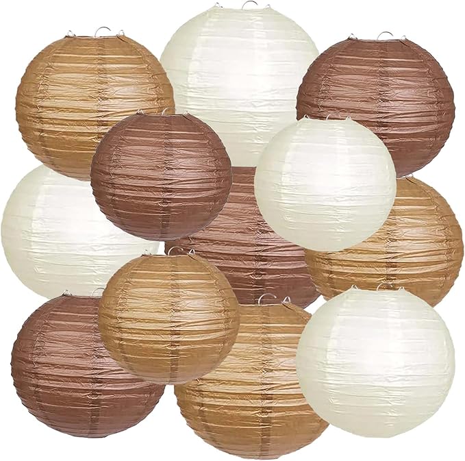 Brown,Cream,Tan Paper Lanterns 12 Pack, Hanging Round Paper Lanterns Decorative for Graduation Baby Shower Wedding Birthday Family Parties ﻿