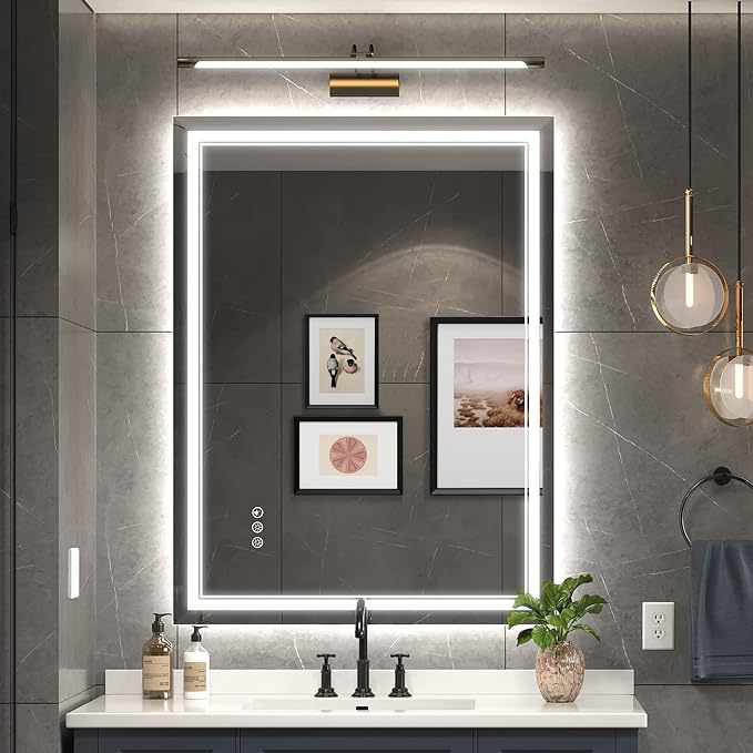 Ratsamee Led Mirror for Bathroom with Front Light and Backlit, 24x32 Inch,Bathroom Mirror with Led Lights, Anti-Fog, Dimmable, Memory Function, Tempered Glass Neutral White（Frontlit+Backlit）