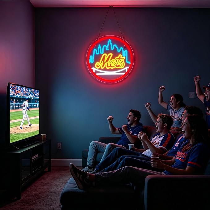 Baseball Neon Sign for Wall Decor NY Baseball Team Neon Light for Man Cave | Dimmable Led Neon,Fans Birthday Baseball Gifts,5V USB Powered, Men's Bedroom,Sport Bar Decor,Club,Garage Wall Art,13.5*13.5in