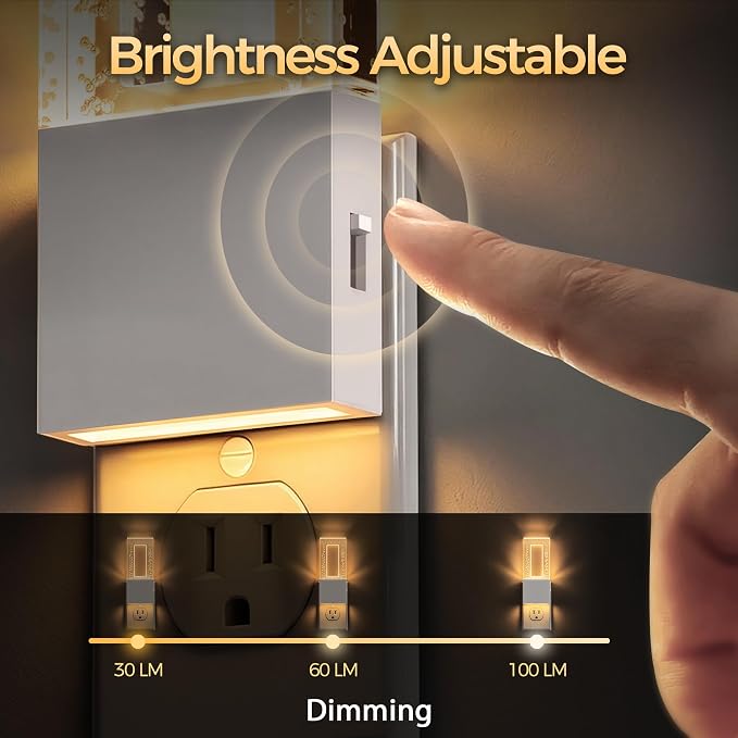 Night Lights Plug Into Wall, Bubble Acrylic Night Light | Foldable Plug Design, Dusk to Dawn Sensor, 3000K Soft White, Dimmable Nightlights for Bathroom, Hallway, Bedroom, 2 pcaks