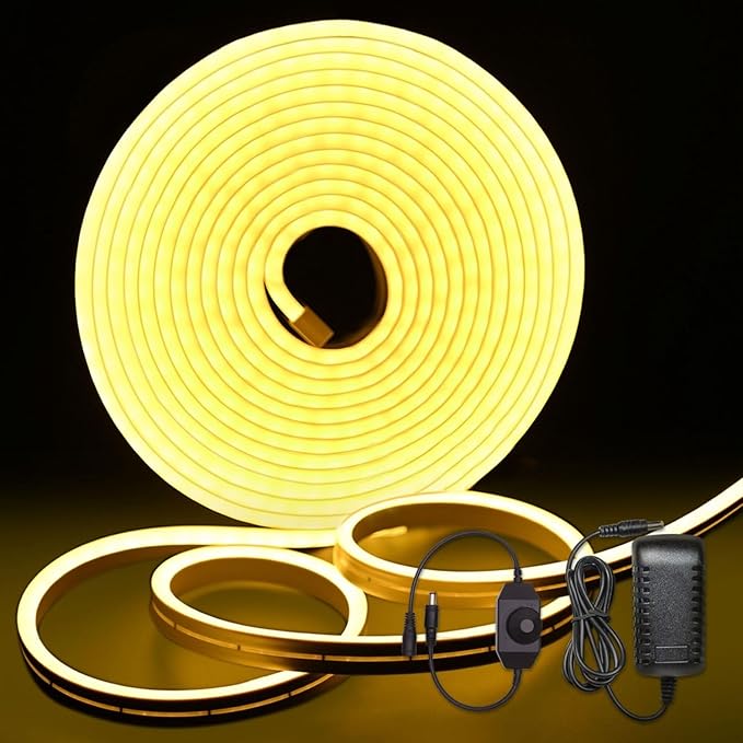 Neon Light Strips, Warm White Dimmable LED Strip Lights, 16.4ft/5m Flexible Waterproof LED Neon Rope Lights DIY LED Strip Lights for Gaming Bedroom Outdoor Decor (Power Adapter Included)