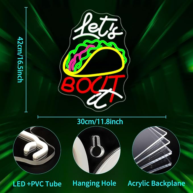 Taco Neon Sign, JGHTURIE Neon Signs for Wall Decor Let's Bout It Light up Led Signs for Restaurant Home Decoration USB Powered