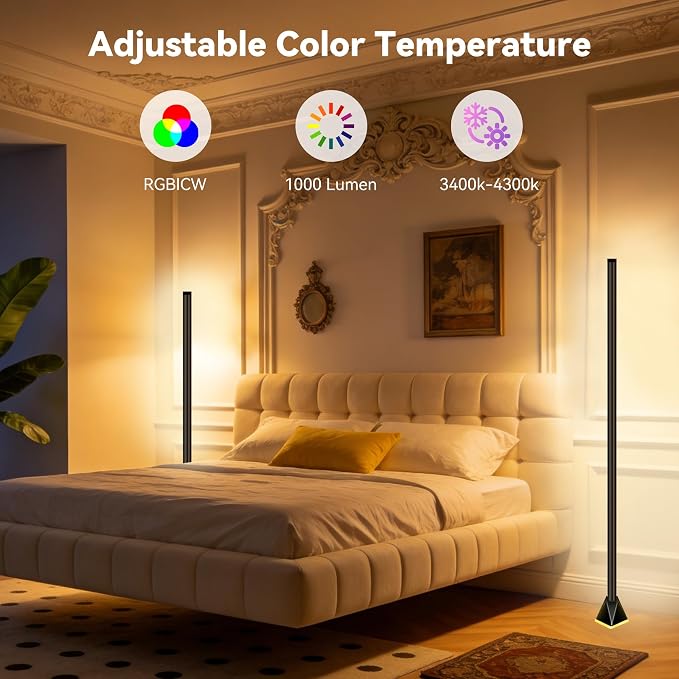 2 Pack Floor Lamp, Smart RGB LED Corner Lamp with App and Remote Control, Mood Lighting, 16 Million DIY Colors & 68+ Scene, Music Sync, Timer Setting for Living Rooms, Bedrooms, and Gaming Rooms