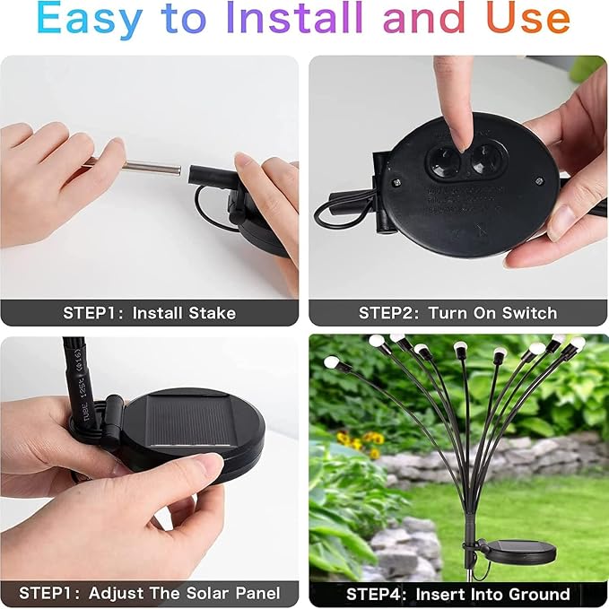 6 Pack Solar Firefly Lights Outdoor Swaying Garden Decor 48 LED Cool White | 2 Lighting Mode, Auto On/Off, Sway with Wind, Waterproof Solar lights Outdoor for Garden Yard Pathway Landscape Decorations