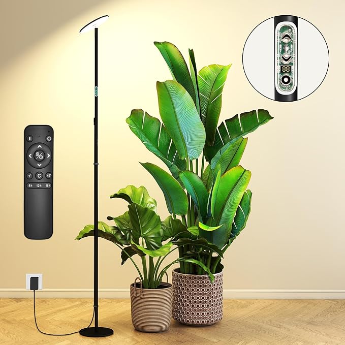 Grow Light for Indoor Plants, 60W Full Spectrum LED 85” Tall Standing Plant Light, Custom 1–23H Daily Cycle Timer, Digital Display, 10-Level Dimmable, 4000K