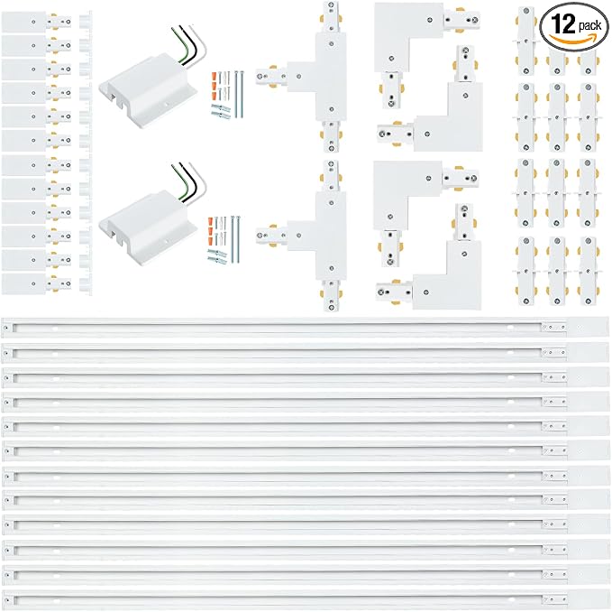 39FT H Track Lighting Rail Kit, White 120V H Type Track Rail System | Includes Floating Canopy Connector, I/L/T Connectors, End Caps and Live End Feed. Compatible with H style 3-wire Track heads