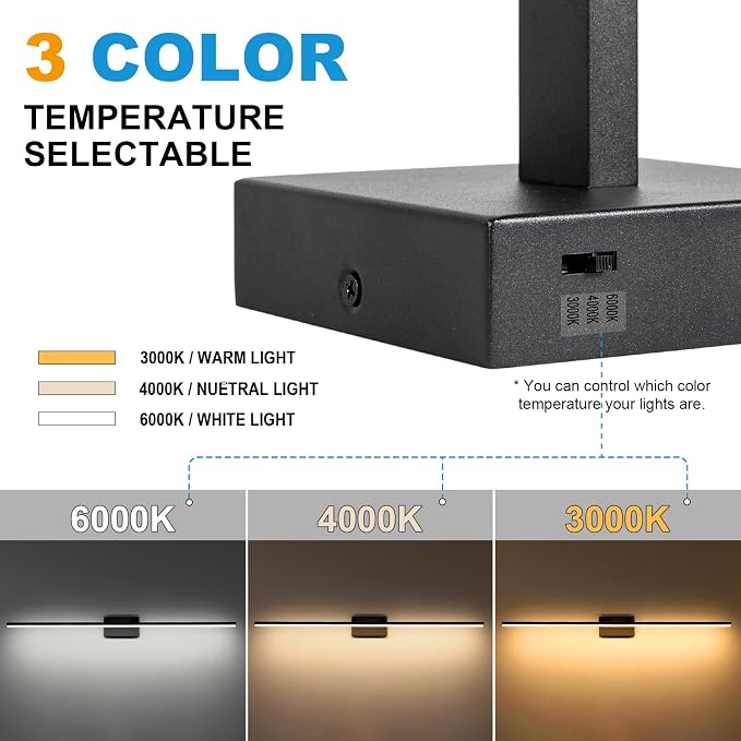 LED Bathroom Vanity Light, Modern Bathroom Light Fixture Over Mirror (3000K/4000K/6000K, Dimmable), Vanity Light Bar with Angle Adjustable, 48 Inch, Black
